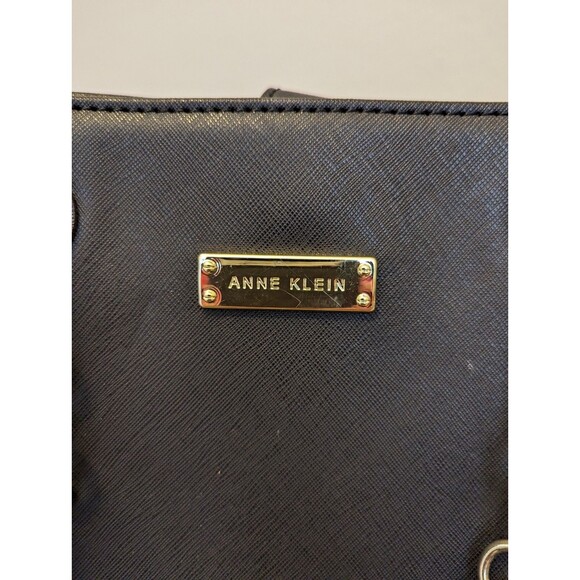 Anne Klein Black Tote Purse Gold Metal Handles Handbag Flat Bottom - Picture 2 of 8